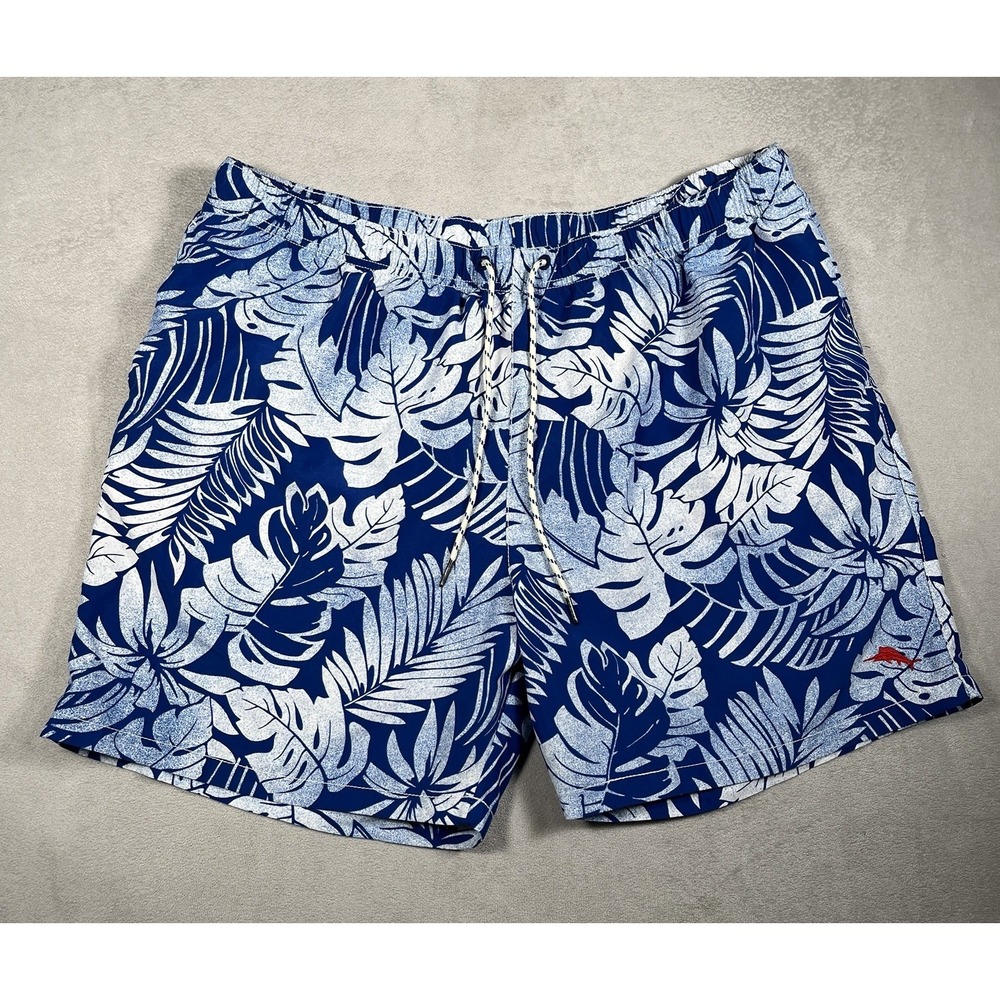 Tommy Bahama Relax Swim Trunks Mens XXL Blue Floral Tropical Leaves 6" Inseam
